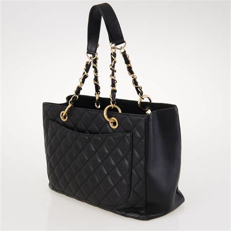 chanel grand shopper tote bag black caviar leather|2013.